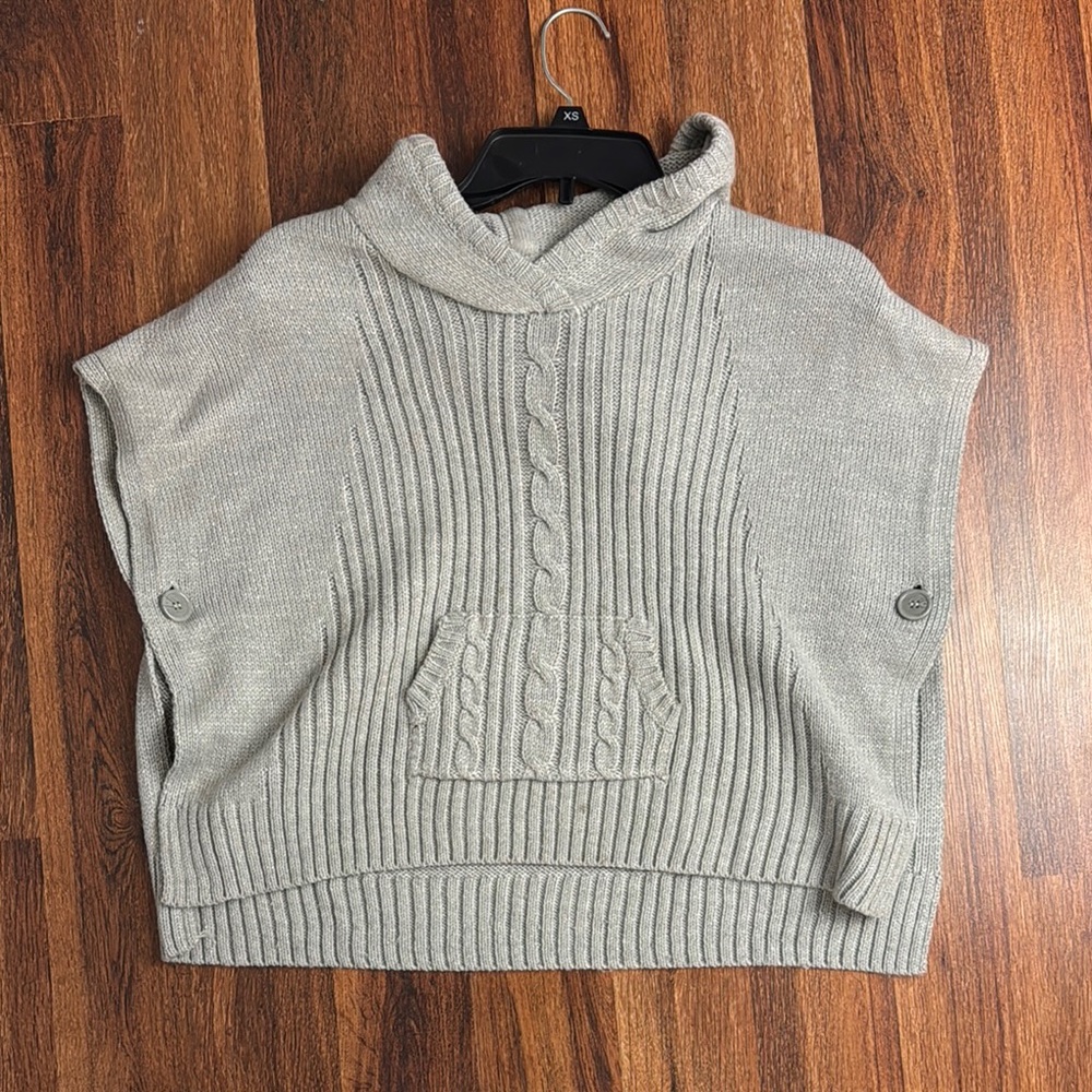 Gray Hooded Cable Knit Sweater
